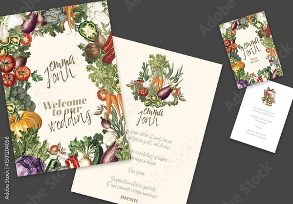 Obraz Rustic Botanical Wedding Menu and Poster Set