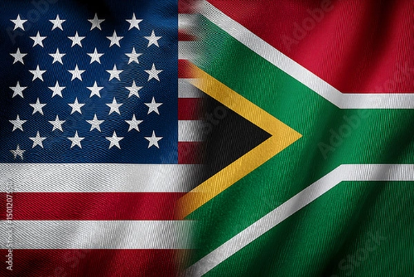 Fototapeta USA and South Africa flags side by side, symbolising unity and partnership