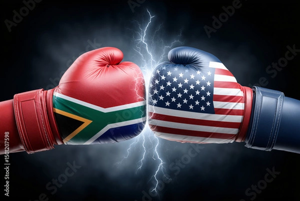 Fototapeta A powerful visual representation of the confrontation between the United States and South Africa, using boxing gloves