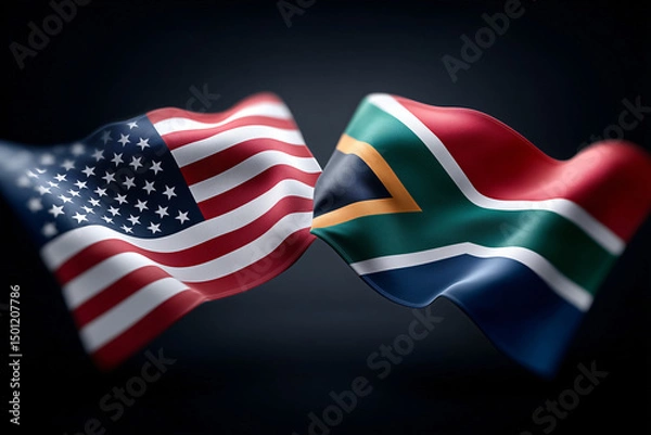 Fototapeta Two flags of different countries waving close together symbolizing cooperation or a partnership 