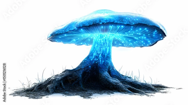 Obraz A glowing, bioluminescent blue mushroom in a fantasy style.