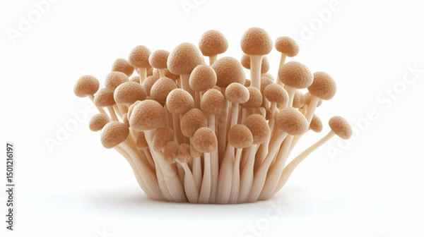 Obraz A tight cluster of beige shimeji mushrooms on white background.