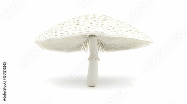 Obraz A single white mushroom showing its gills from below, isolated on white.