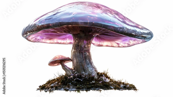 Obraz A glowing bioluminescent purple mushroom with a luminous base.