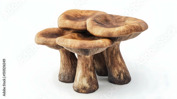 Obraz A trio of thick brown mushrooms with broad caps, isolated.