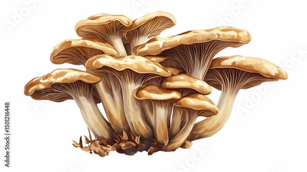 Obraz A large cluster of golden honey fungi with long stems, isolated.