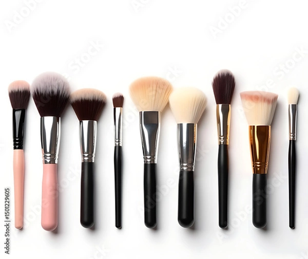 Fototapeta Set of side by side variety Makeup brush , on a white background