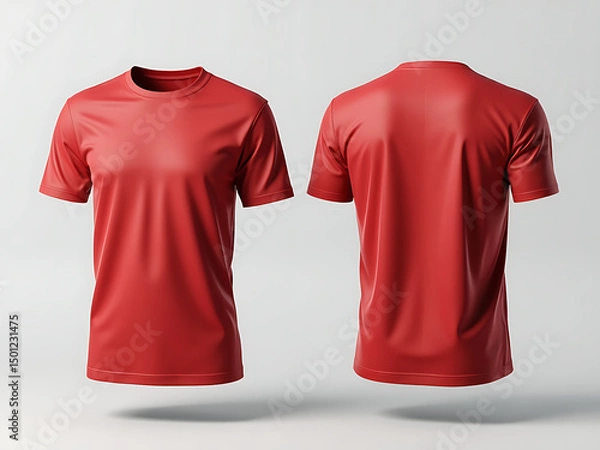 Fototapeta Red T-shirts front and back view, used as ass color design template isolated on white background