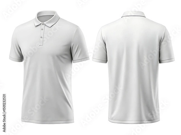 Fototapeta Polo shirt mockup front and back view, Realistic Short sleeve White Polo shirt template isolated on white background.