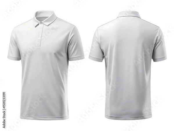 Fototapeta Polo shirt mockup front and back view, Realistic Short sleeve White Polo shirt template isolated on white background.
