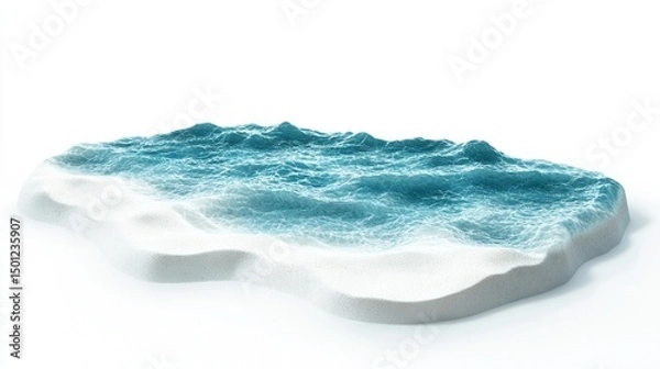 Fototapeta 3D model of a small island with turquoise waves and white sand