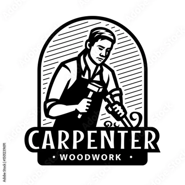 Obraz Carpenter with a chisel and hammer.