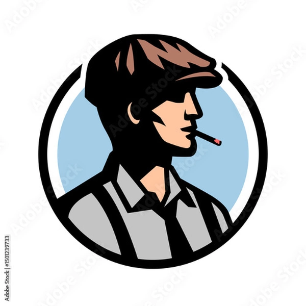 Obraz Silhouette of a man in a cap smoking a cigarette.