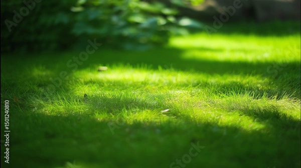 Fototapeta close-up view of a grassy field, As a background for websites, advertisements, or presentations emphasizing nature or sustainability.