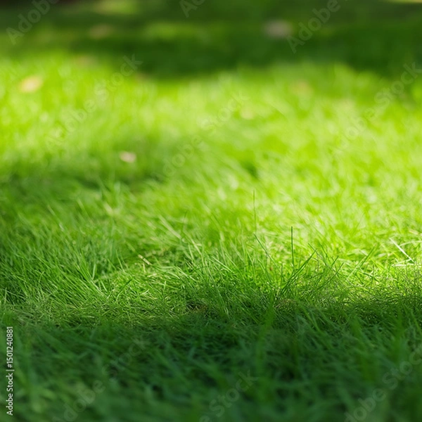 Fototapeta close-up view of a grassy field, As a background for websites, advertisements, or presentations emphasizing nature or sustainability.
