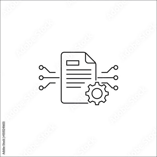Fototapeta  Document and gear icon representing document settings, configuration, and automated processing in digital workflows, designed with simple lines on white background for business and IT applications.