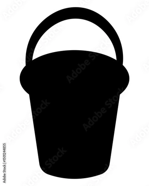 Fototapeta Bucket. Silhouette. Plastic bucket with handle raised up. Vector illustration. Isolated white background. Black container for gardening, cleaning, garbage collection. Idea for web design.