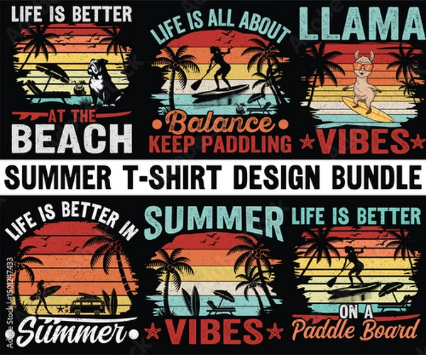 Obraz Summer graphic design .Summer t-shirt design Bundle. Vintage graphic design. Summer  t-shirt design.  Outdoor graphic design. Beach t-shirt design. Adventure graphic design. Retro Vintage  t-shirt des