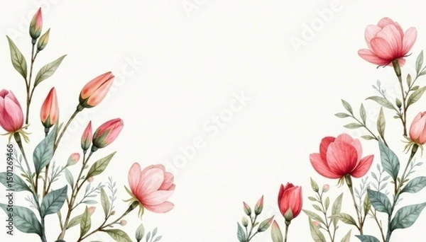 Fototapeta Delicate watercolor botanical print, soft color palette, subtle repeating motif, elegant, pastel, wallpaper