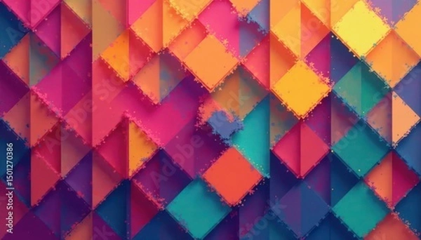 Fototapeta Geometric shapes in vibrant color, forming a continuous pattern , retro, graphic