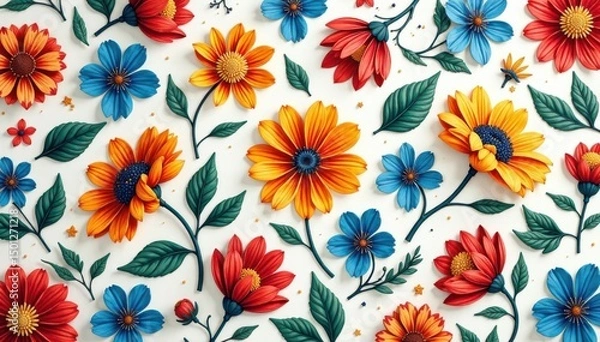 Fototapeta Intricate floral motifs form a continuous, flowing pattern , print, curls, vintage