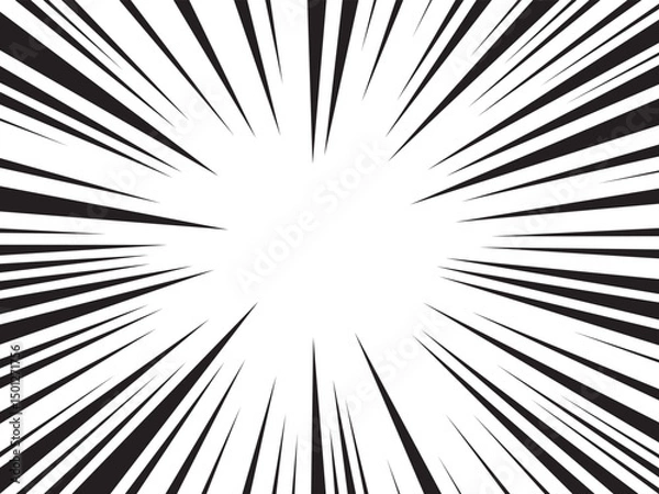 Fototapeta Manga comic explosion, motion or movement effect, vector background. Manga anime cartoon radial speed lines and abstract pattern for comic book burst, flash ray or explode bang action