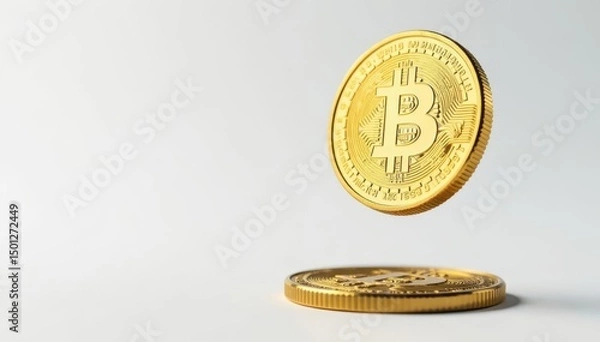 Fototapeta A single coin flipped mid-air, isolated on white , circular, texture, head