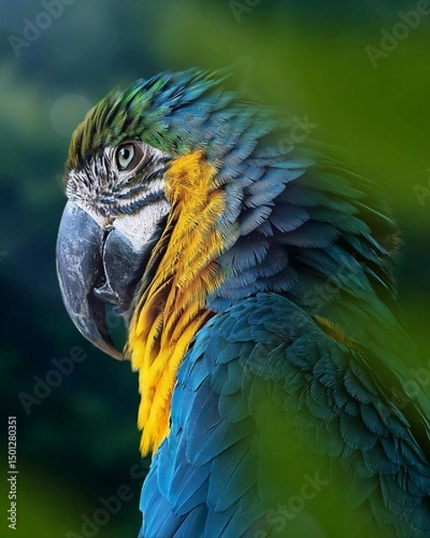 Obraz Close up of Blue-and-yellow Macaw. Bright colors and tropical beauty.