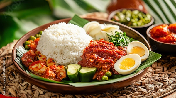 Fototapeta Healthy diet food concept. Plate with rice vegetables and diet meat on the plate.