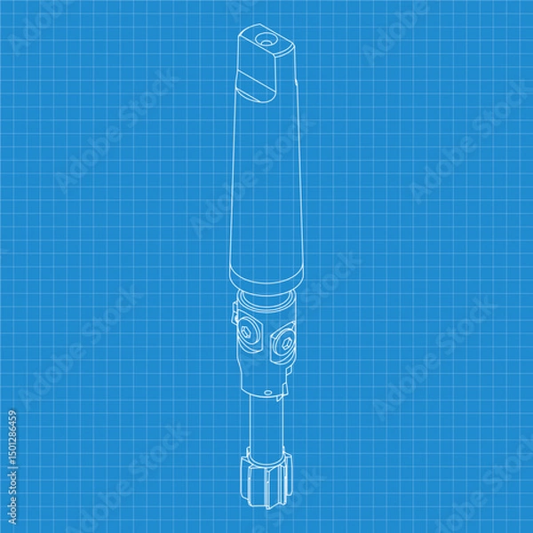 Fototapeta Mechanical engineering drawings. Tap tools, borer. Technical Design. Cover. Blueprint. Step Cutting Tool with Countersinking Function. Technical 3D Vector Illustration