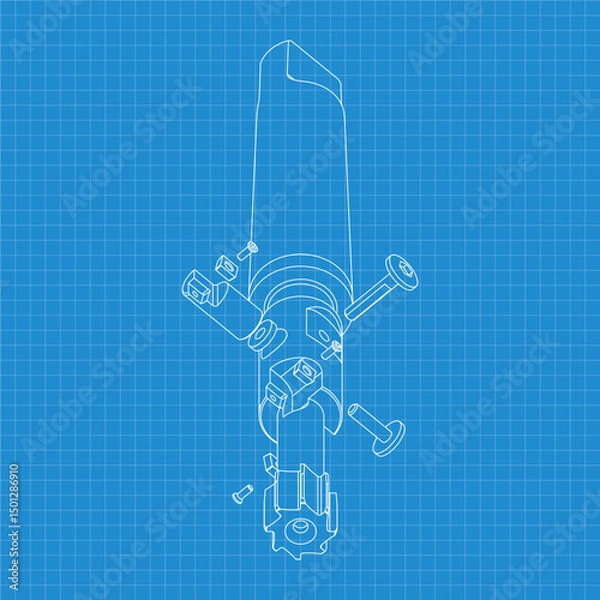 Fototapeta Mechanical engineering drawings. Tap tools, borer. Technical Design. Cover. Blueprint. Step Cutting Tool with Countersinking Function. Technical 3D Vector Illustration