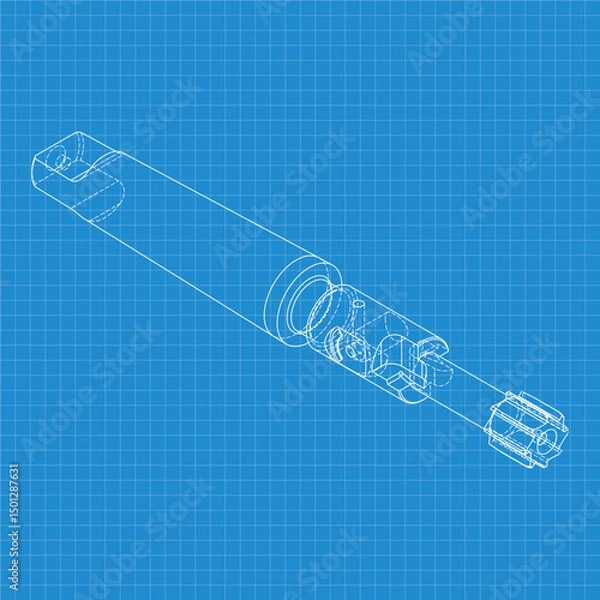 Fototapeta Mechanical engineering drawings. Tap tools, borer. Technical Design. Cover. Blueprint. Step Cutting Tool with Countersinking Function. Technical 3D Vector Illustration