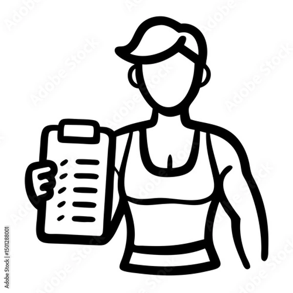 Obraz Fitness trainer holding clipboard and guiding clients in gym setting  
