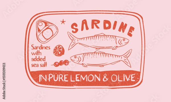 Fototapeta  Fish in canned. Sardines fish artwork for t shirt print, poster, sticker and other uses. Sardines fish with olive and lemon.