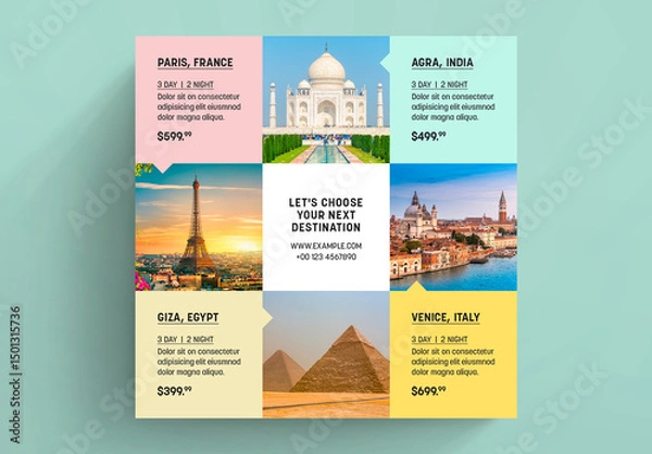 Obraz Travel Social Media Post Layout with Colorful Accents