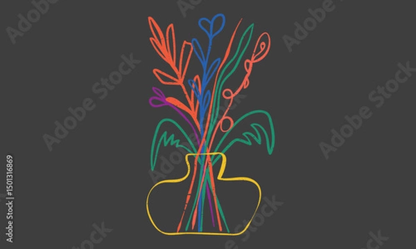 Fototapeta Abstract flower pot artwork. Flower hand sketch artwork for poster and others. 