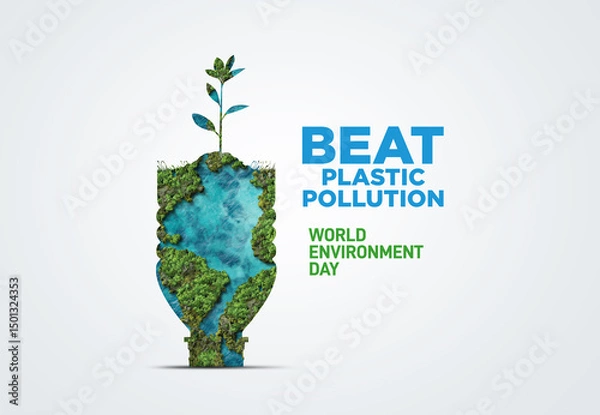 Fototapeta #BeatPlasticPollution, World Environment day concept 2025 3d tree background. 