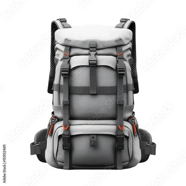 Obraz An adventurer s rugged grey backpack packed for mountain trails and forest on transparent background