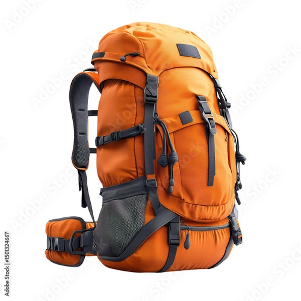 Obraz An orange backpack designed for outdoor adventures ready to journey Rugged on transparent background