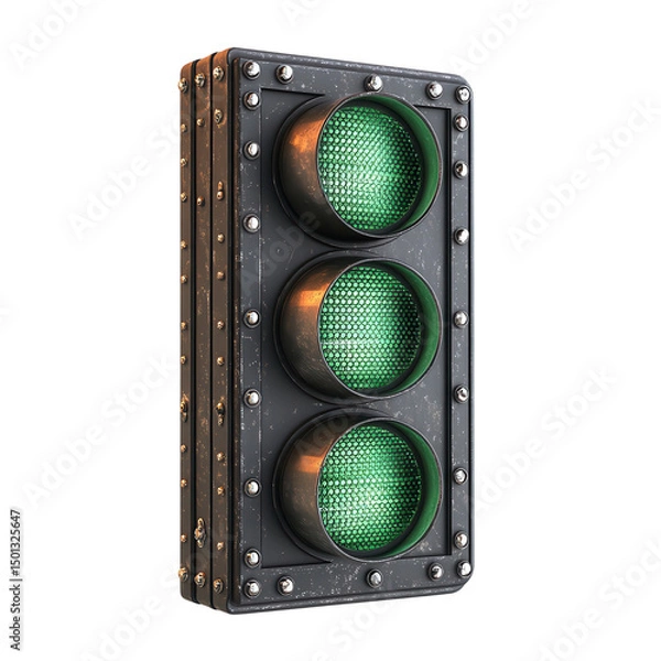 Obraz A vintage green traffic light signals the start of a new journey of on transparent background