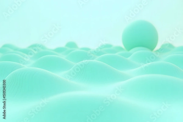 Fototapeta A digital abstract artwork in turquoise and mint green, featuring wave-like forms, soft gradients, and flowing lines, evoking a sense of tranquility and otherworldliness.
