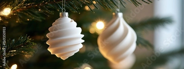 Obraz Elegant White Christmas Ornaments on a Festive Tree