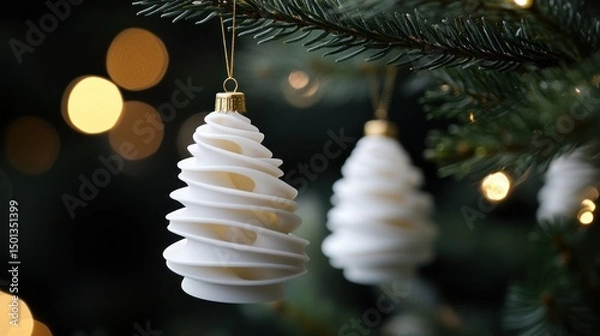 Obraz Elegant White Christmas Tree Ornaments