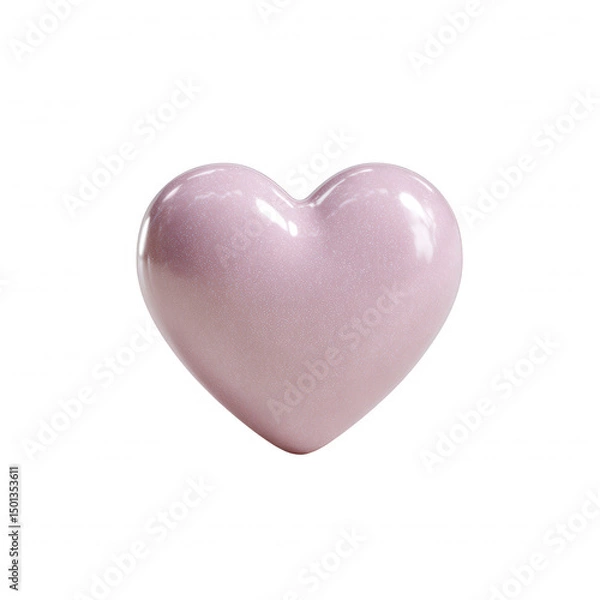 Fototapeta A glossy pink heart-shaped object, symbolizing love and affection, isolated on a white background for a clean and elegant appearance.