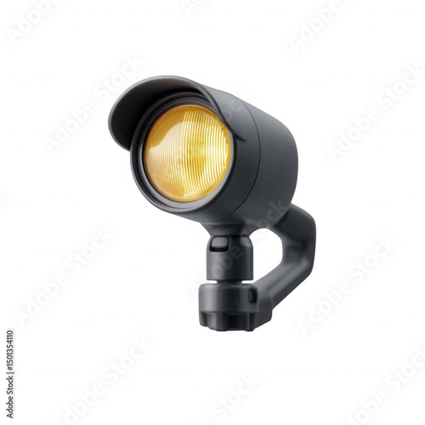 Fototapeta A modern outdoor spotlight featuring a sleek black design and a vibrant yellow lens, perfect for illuminating gardens or pathways.