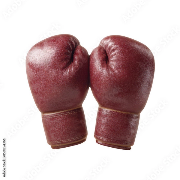 Fototapeta A pair of vintage red boxing gloves isolated on a white background, symbolizing the sport of boxing and its history in athletics.