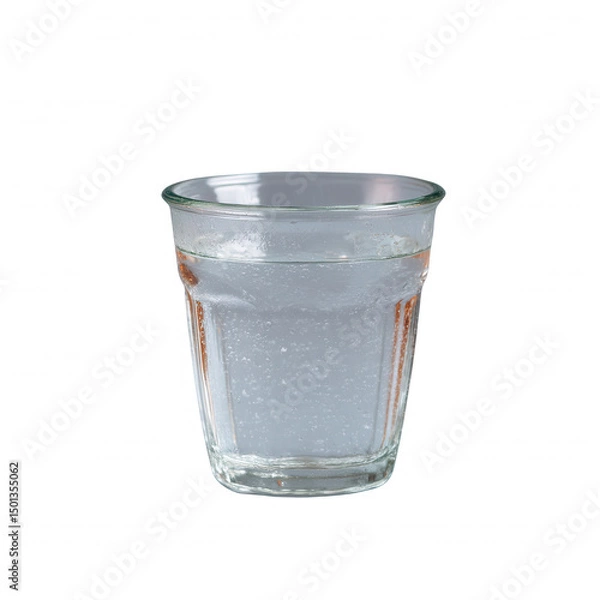 Fototapeta A refreshing glass of sparkling water, featuring bubbles and a clear appearance, perfect for hydration and enjoyment, presented on a white isolated background.