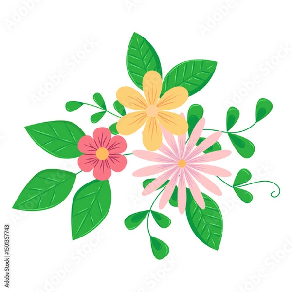 Fototapeta Botanical element. Floral elements, wildflower, leaves and herb, plants, foliage. Vectors for decor, website, wedding card and shop.