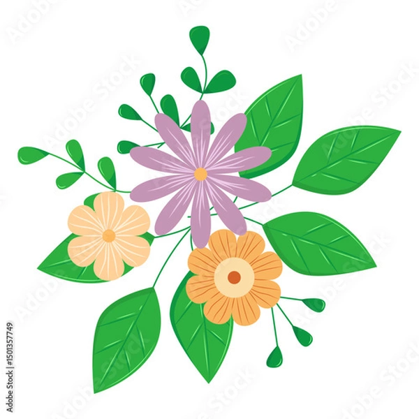 Fototapeta Botanical element. Floral elements, wildflower, leaves and herb, plants, foliage. Vectors for decor, website, wedding card and shop.