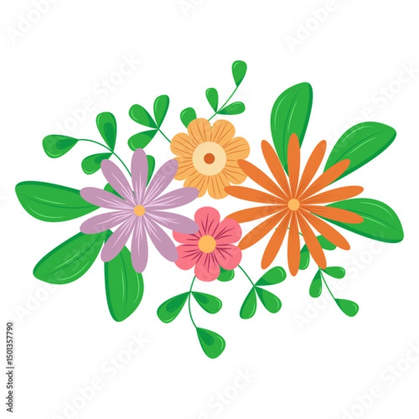 Fototapeta Botanical element. Floral elements, wildflower, leaves and herb, plants, foliage. Vectors for decor, website, wedding card and shop.